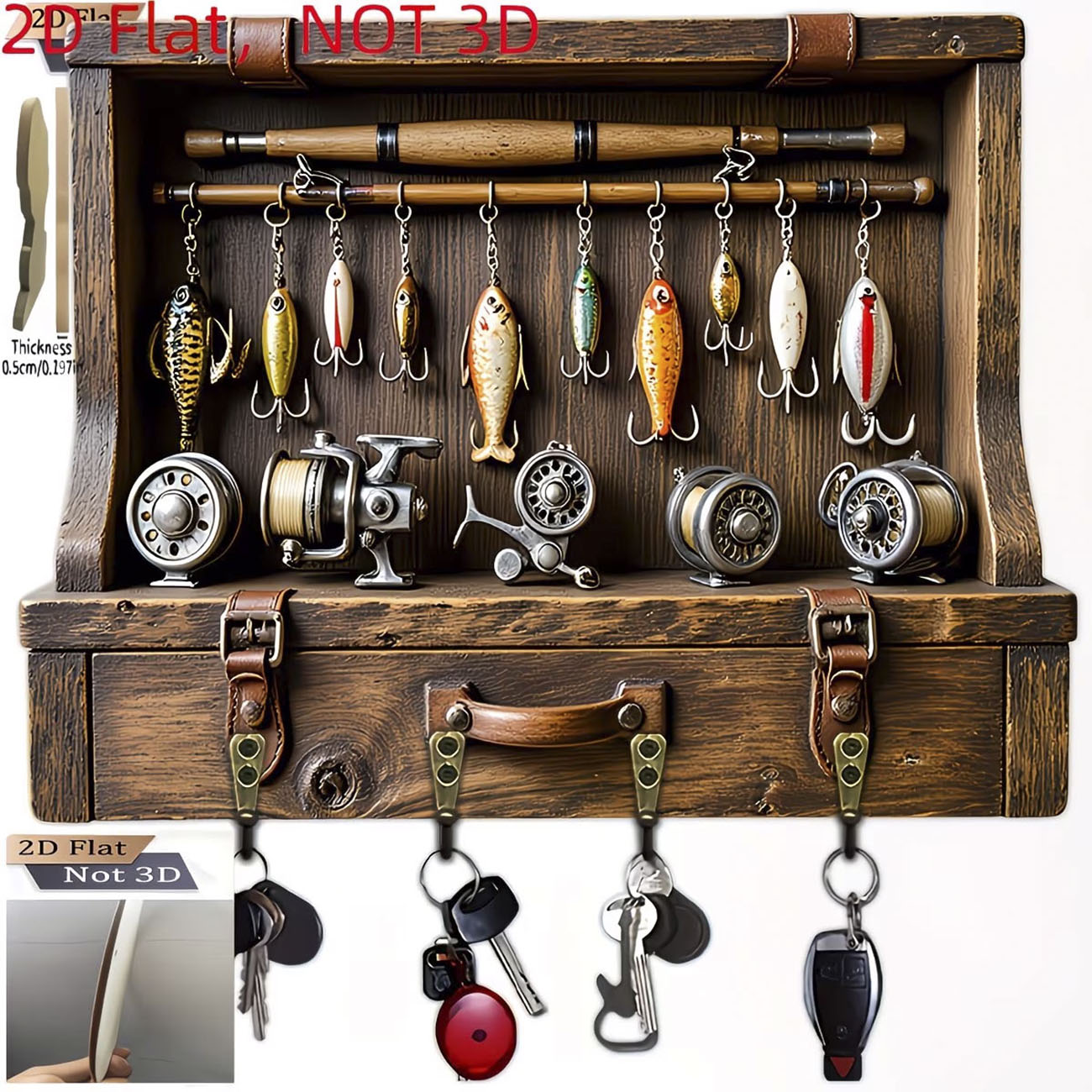 Fly Reel - Vintage Balıkçılık Yemi Anahtar Askısı, 2D